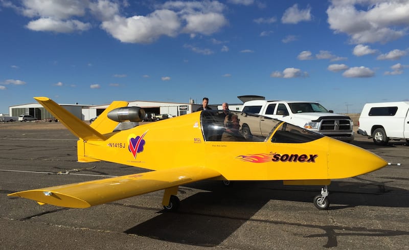 Designated Pilot Examiner Bob O'Haver prepares to taxi-out for his SubSonex Permanent LOA Checkride, administered from the ground by a visiting DPE.