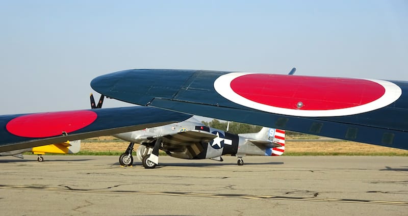 This year's Chino event marked the 75th aniversary of the Japanese attack on Pearl Harbor. In the flying show were two original Mitsubishi A6M Zero fighters from the war, emblazoned with bright red Japanese insignia. (Photo by Frederick A. Johnsen)