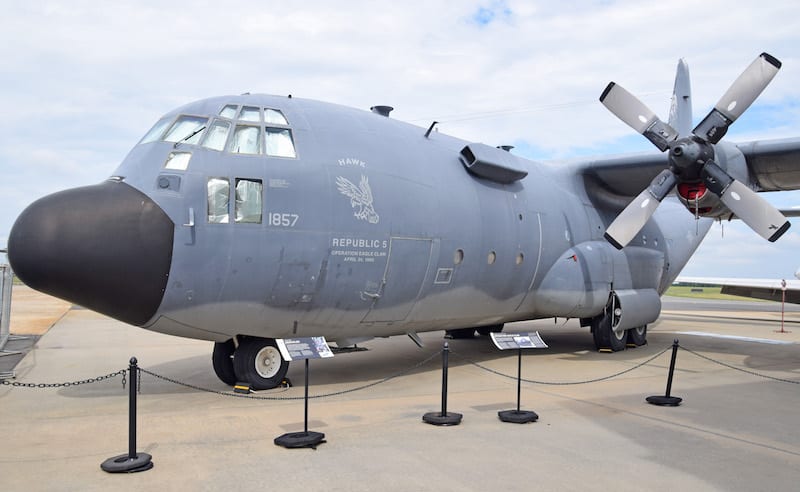 The Lockheed C-130 Hercules parked outside the museum was one of three such aircraft that took part in the unsuccessful mission in April 1980 to rescue 52 U.S. hostages held in Iran.
