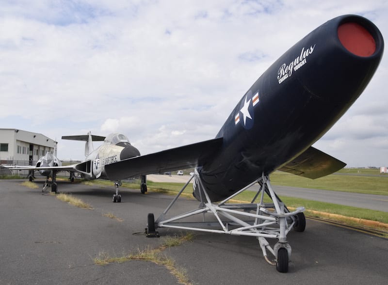 A U.S. Navy cruise missile is part of a display that also includes the U.S. Air Force jet fighters, the F-101 Voodoo and the F-102 Delta Dagger.