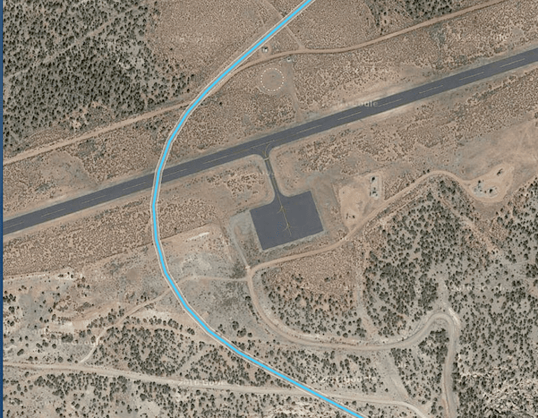 A GPS track of Race 53’s course around Turn 6, the very same apron the race plane rode out the storm on twenty-four hours earlier. The structures seen in the satellite view aren’t structures. They are oil wells. (Screen shot from CloudAhoy)