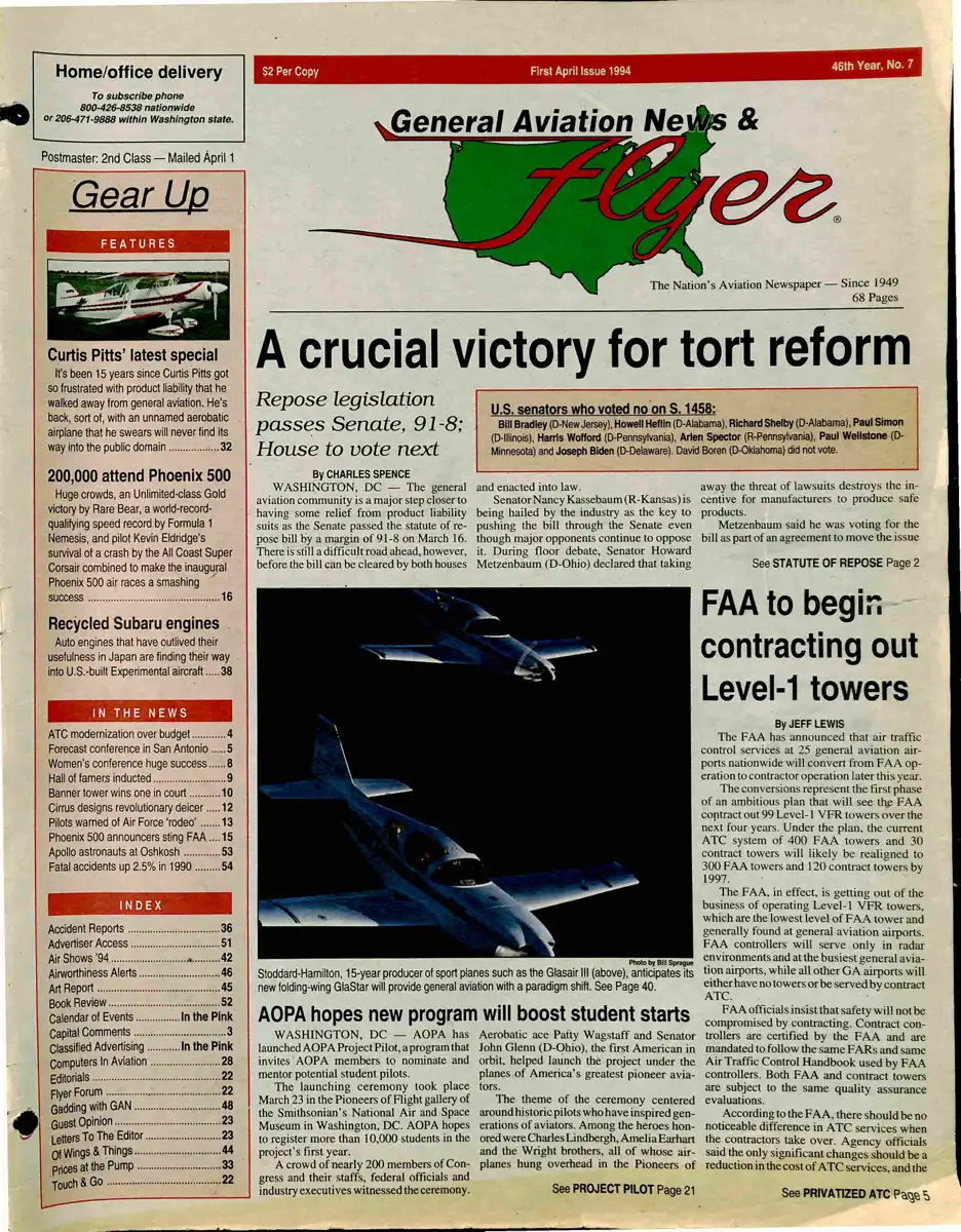 Cover of the April 1, 1994 edition of General Aviation News