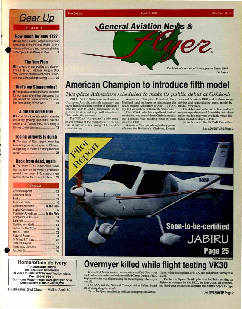 Cover of the April 12, 1996 edition of General Aviation News