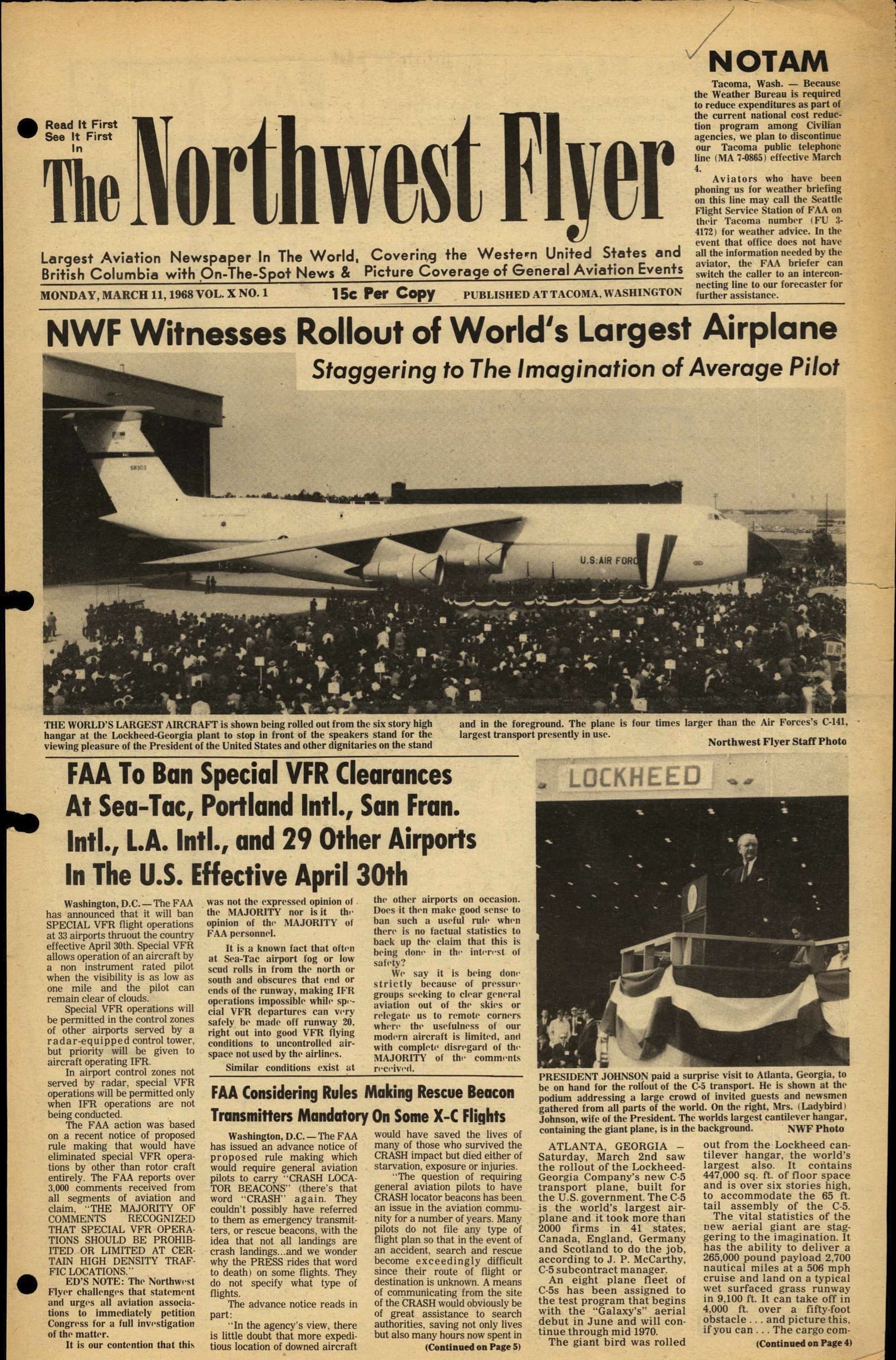 Cover of the March 11, 1968 edition of The Northwest Flyer