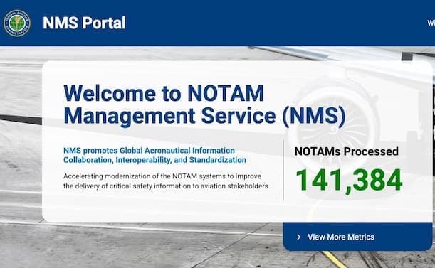 Welcome to NOTAM Management Service (NMS) dashboard screenshot