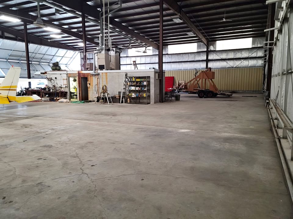Inside view of Ryan Luetzow's 100'x120' hangar at Milwaukee Mitchell International Airport.