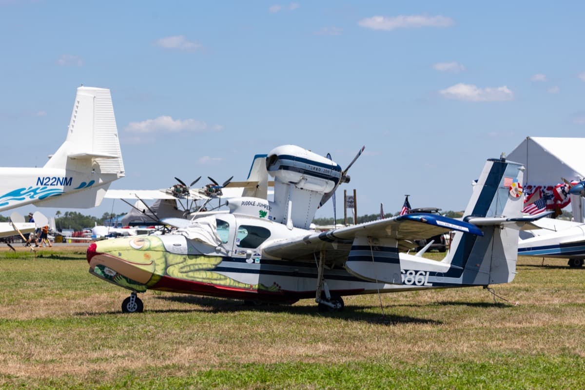 Peter Hartmann's 1970 LA-4-200 Lake Amphibian aircraft parked at the SUN 'n FUN Aerospace Expo.