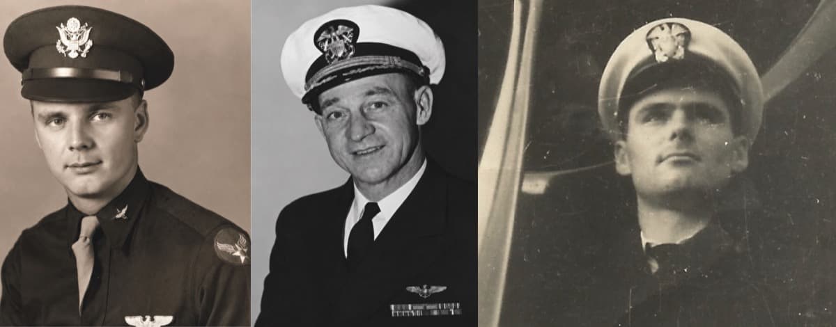 Aviation mentors Jack Dalsey, Bob Mills, and Roy Geisert in their service uniforms.